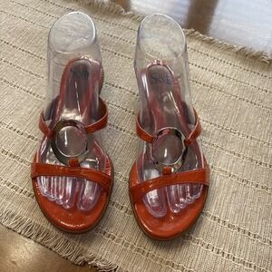 Sofft Patent Leather Ring Slip On Open Toe Slide Sandals Orange Women's Size 6